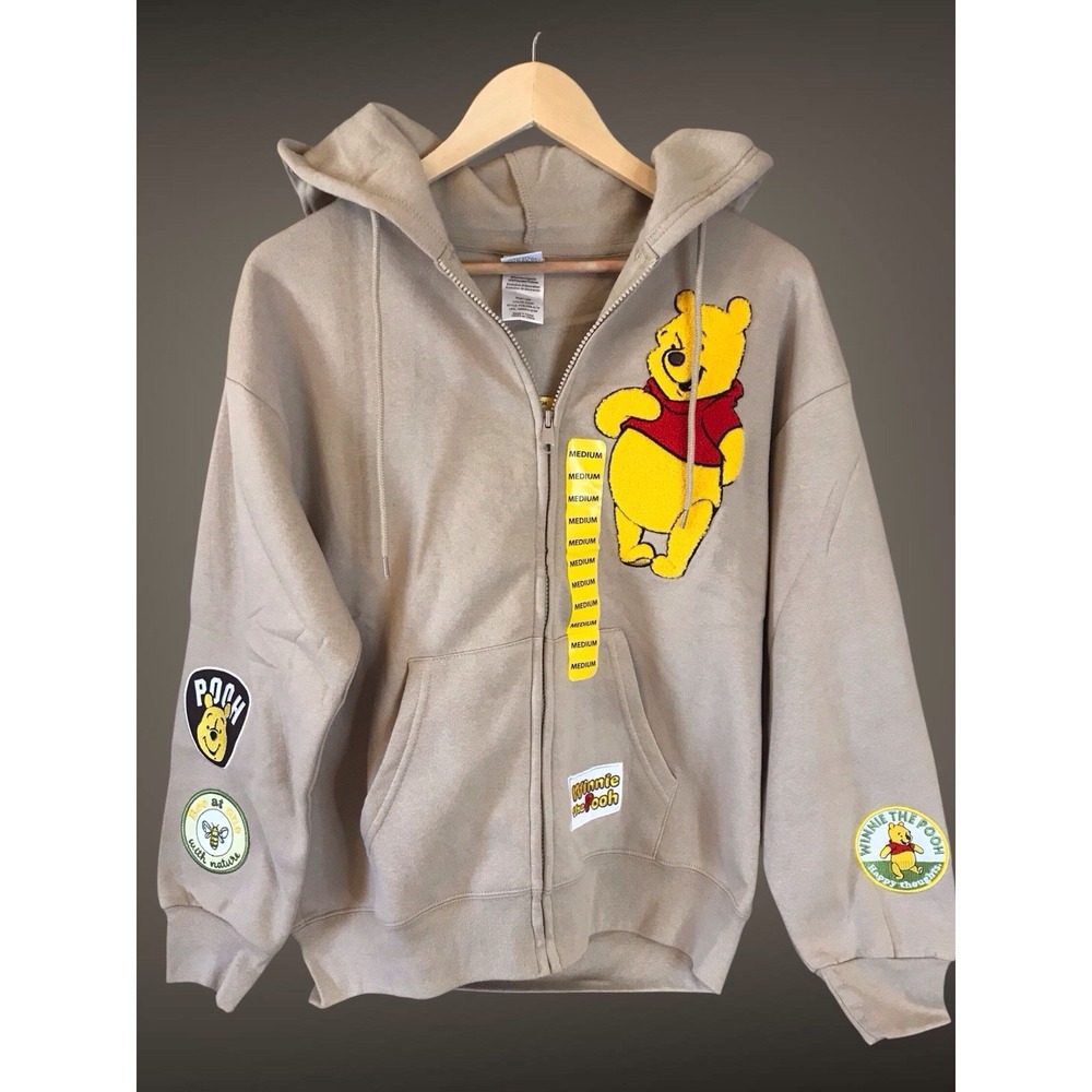 Disney Winnie the Pooh‎ Women's Medium Full Zip Brushed Fleece Hoodie Beige Sand